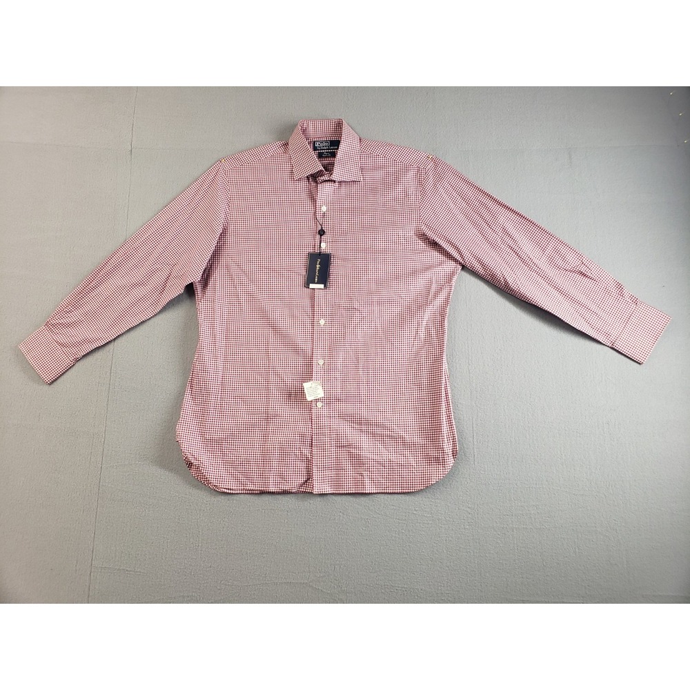 Ralph Lauren Men Dress Shirt 33 Red White Check Button Up Long Sleeve